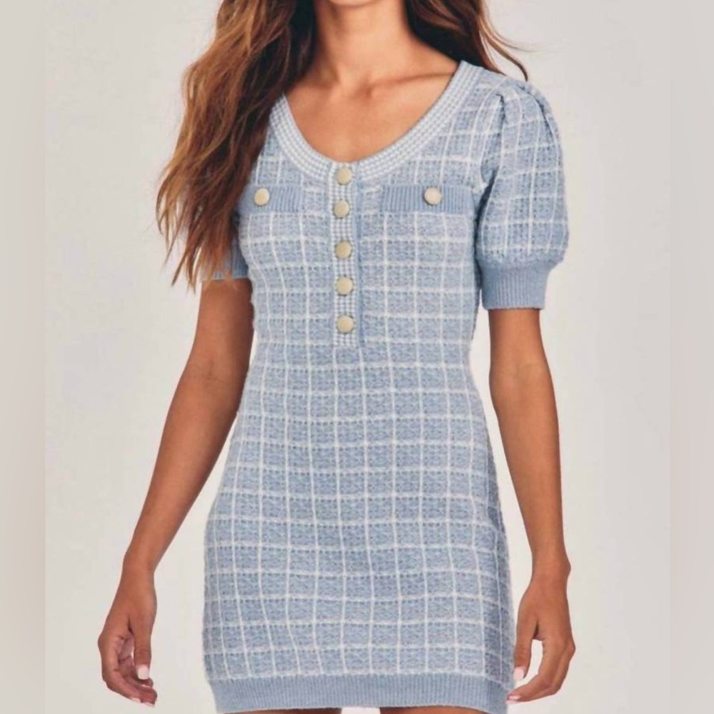 LoveShackFancy Sailor Button Plaid Tweed Dress